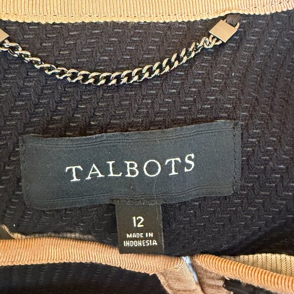 Talbots Textured Piped Coatigan 12 black tan snap - Picture 7 of 9